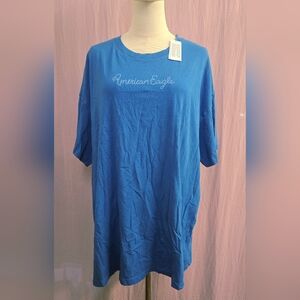 AE Women's Oversized Butterfly Graphic Print Crewneck Tee- Blue, L/XL NEW